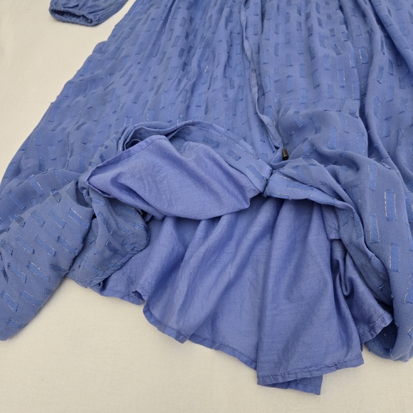 Anthropologie Allene Shimmer Maxi Dress Shirtdress Blue Flowy Feminine Drapey XL - Picture 7 of 11